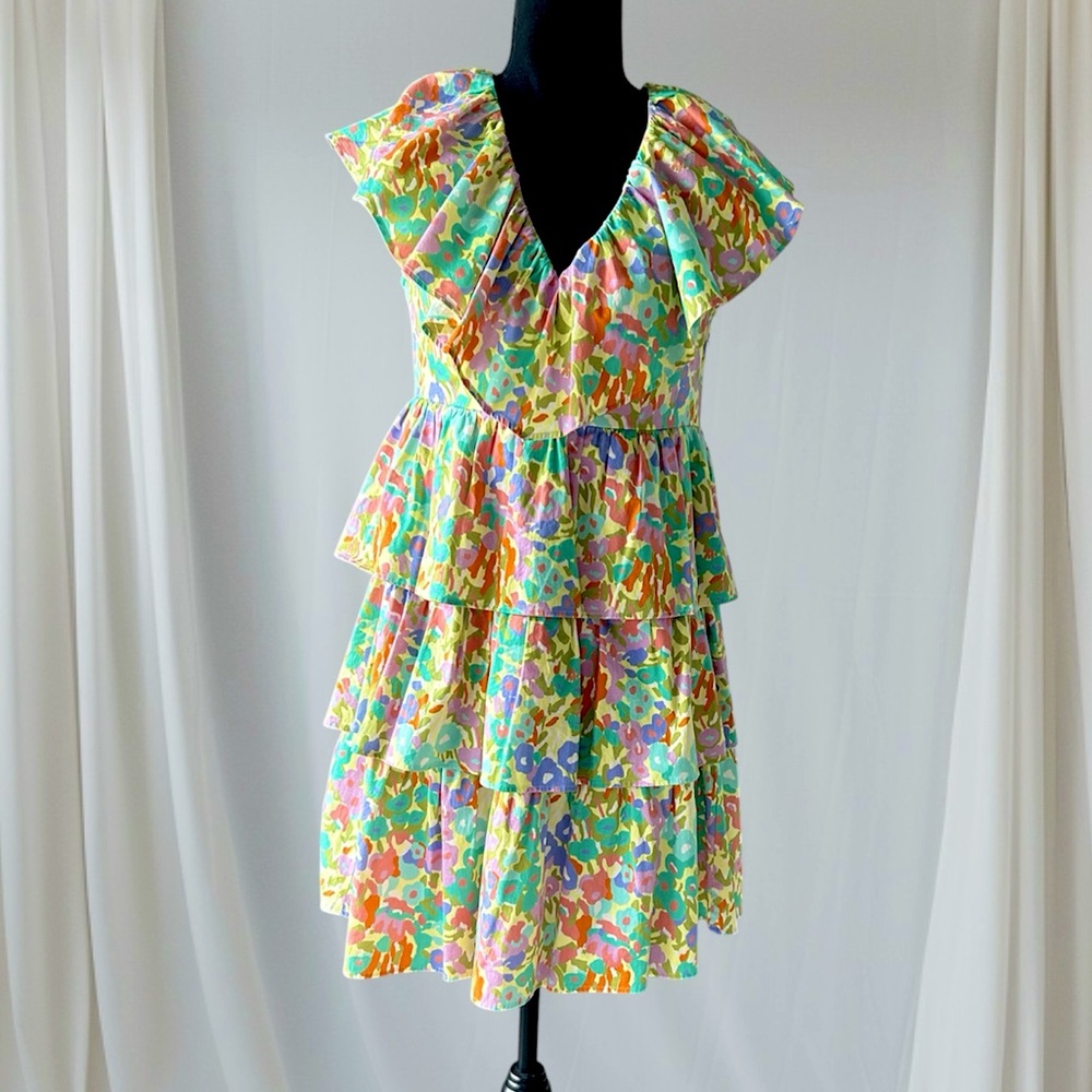 Zuri dress in coral Reef Crosby by Molly Burch Dress Floral Ruffle Mini XS